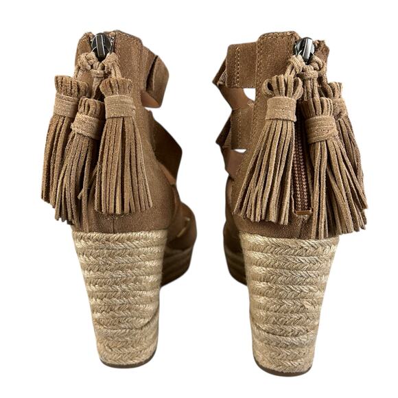 Ugg Raquel Wedge Women Size 8 Chestnut Suede Espadrille Strappy Tassel Sandals - Picture 2 of 11